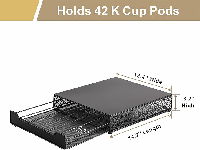 Flagship Coffee Pod Storage Drawer, Organizer for Keurig (42 Pods, Iron)