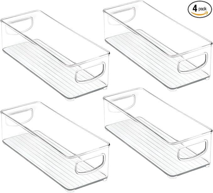 mDesign Kitchen Cabinet and Pantry Storage Organizer Bins - Pack of 4, Shallow, Clear