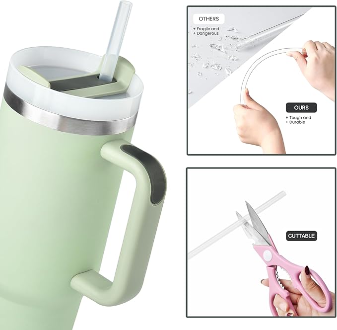 [DISHWASHER SAFE] 6 Pack Replacement Straws for Stanley 40 oz 30 oz Cup Tumbler, 12 inch Long Clear Reusable Plastic Straws with Brush for Stanley, Owala, Yeti Tumbler, BPA FREE