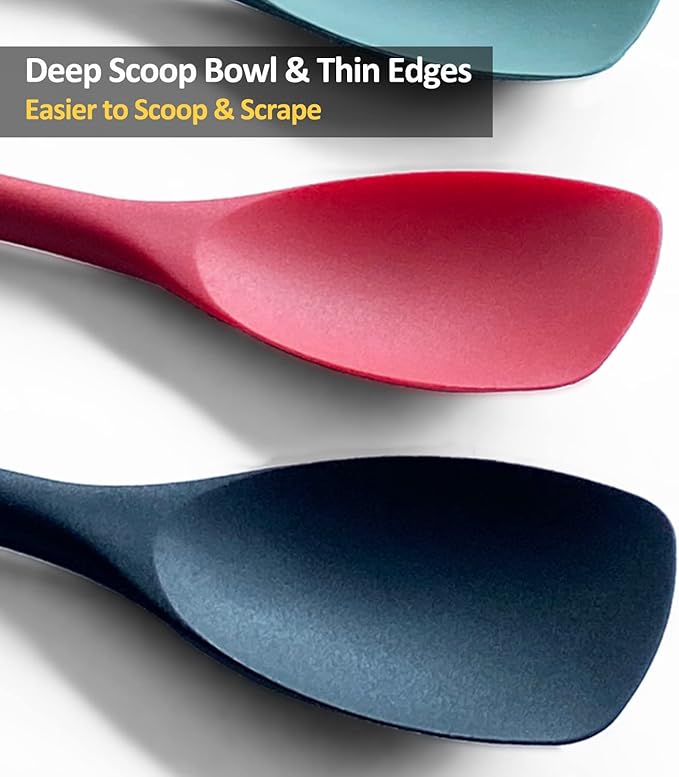 Upgrade Silicone Spatula Spoon Set,VOVOLY Heat Resistant Rubber Spoonula, Seamless Non-Stick Flexible Scrapers for Baking Mixing Tool,3 Pack, Black