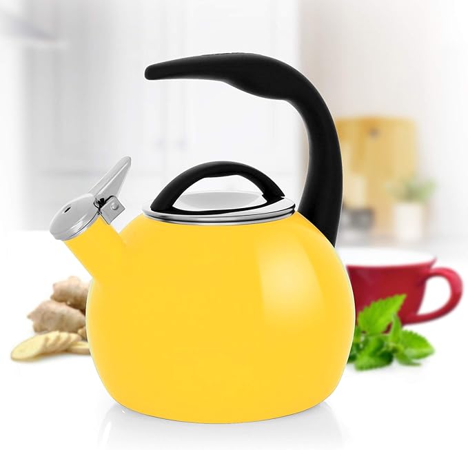 Chantal 40Th Anniversary Tea kettle, 2 Quart, Enamel Carbon steel, Whistling, Canary Yellow