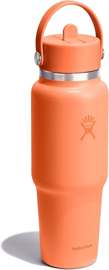 Hydro Flask Travel Water Bottle - Insulated Stainless Steel - Wide Straw Lid, Non Spill, Leakproof in 32 Oz Nectar Orange