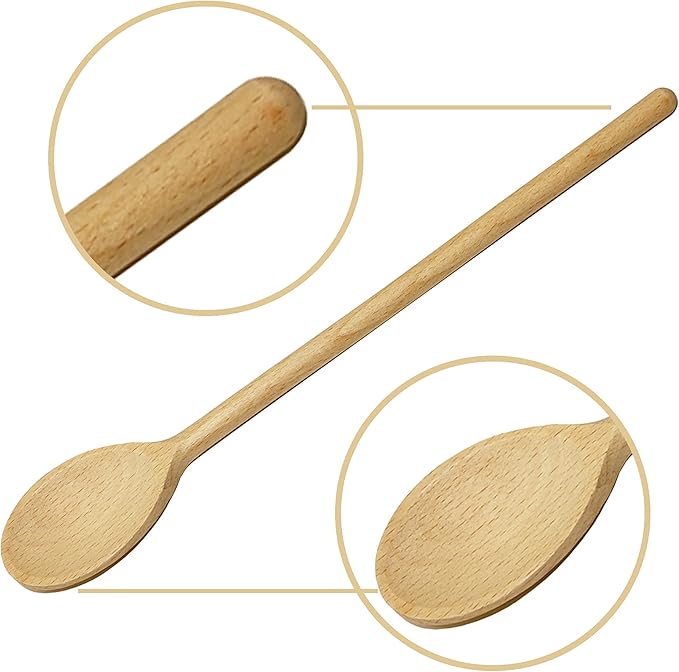 12 Inch Long Wooden Spoon Set by BICB | Natural Beechwood Mixing Spoons for Baking, Cooking & Stirring | Set of 6 Long Wooden Spoons | Cookware Sauce Spoons | Wood Mixing Spoon Set