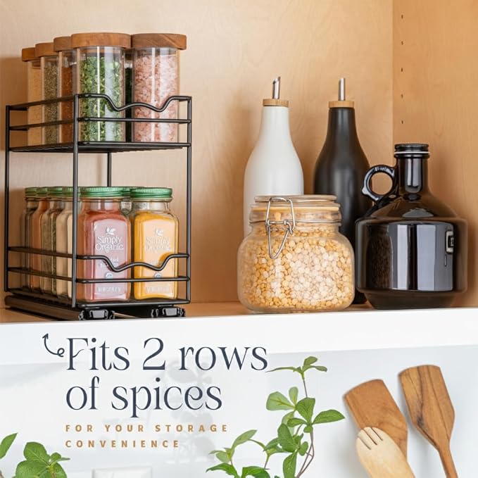 Pull Out Cabinet Organizer for Spices, Cans - Heavy Duty with Lifetime Limited Warranty- Pull Out Spice Rack- Cabinet Pull Out Shelf for Cans,Dishes, Etc, 4-1/2"Wx10-3/8"Dx8-7/8"H, Black