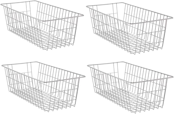 SANNO 15.7" Freezer Baskets Refrigerator Storage Baskets Bins Wire Storage Baskets Bin Organizer Food,Kitchen, Basket Organizers Bins for Home, Bathroom, Closet, Plating 4 pack