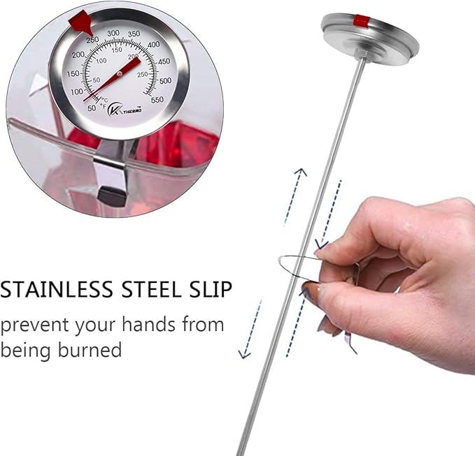 KT THERMO Deep Fry Thermometer with Instant Read,Oil Thermometer(2-Pack),12” Stainless Steel Stem Meat Cooking Thermometer,Best for Turkey,BBQ,Gril