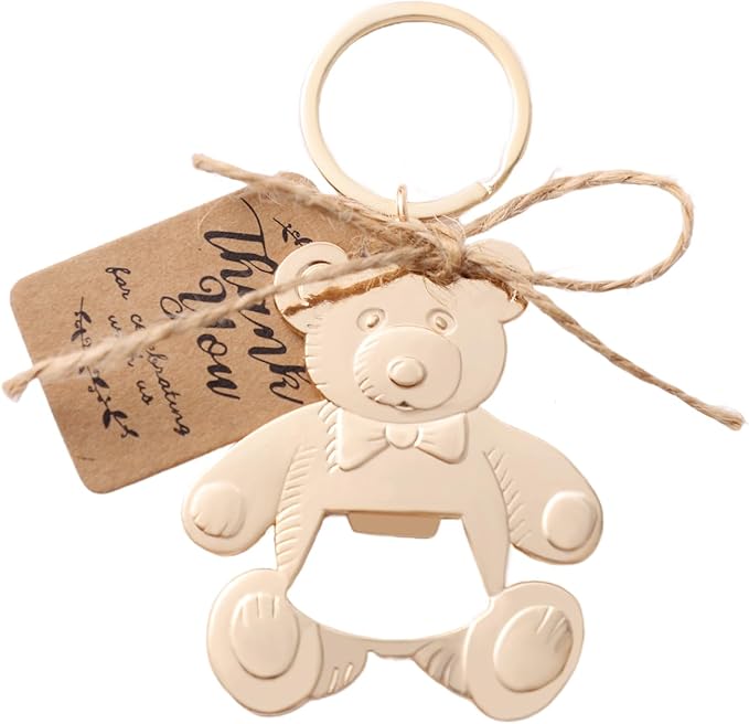 Bottle Openers Baby Shower Return Favors for Guests Cute Bottle Opener Decorations and Souvenirs with Organza Bags Tags for Theme Party Favors (Retro Style,73 pieces) (Teddy bear)
