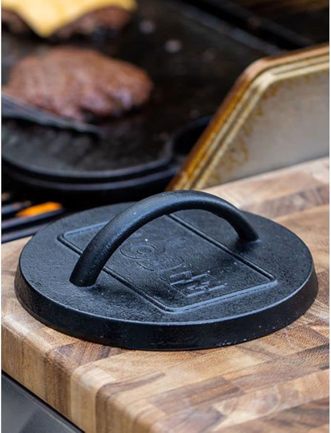 Lodge Pre-Seasoned Round Cast Iron Press - Cast Iron Griddle Press for a Restaurant-Quality Sear - Unparalleled Heat Retention - Use on the Stove or the Grill - 6.25 Inch