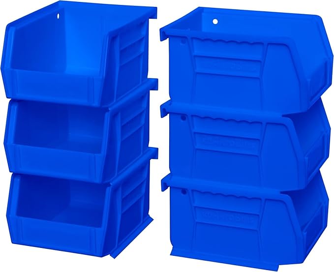 Akro-Mils 30210 AkroBins Plastic Storage Bins, Space-Saving Stackable Bins for Garage, Pantry, Craft Organization, 5" x 4" x 3", Blue, 6-Pack