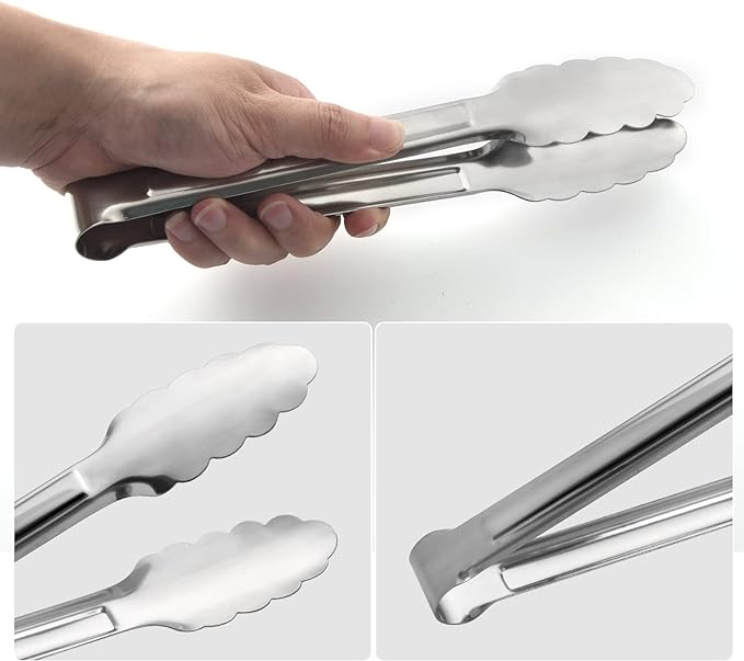 Serving Tongs, Stainless Steel Kitchen Cooking Food Buffet Salad Appetizer Tong 6 Pack 9 Inch