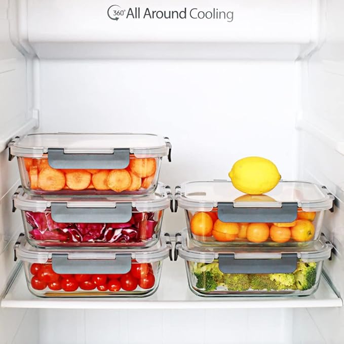 DAS TRUST 5 Pack 36oz Glass Food Storage Containers Meal Prep Containers Reusable Fridge Organizers Lunch Container for Adults Airtight Pizza Salad Storage for Ovens