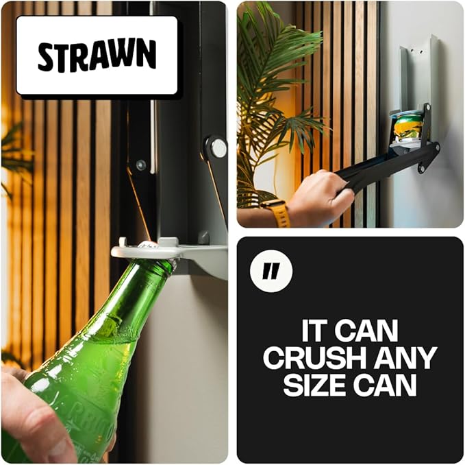 Can Crushers - Wall Mounted Aluminum Can Smasher - Ideal for Garbage Can and Recycling Bin - Outdoor Bar Accessories Must-Have - Home Improvement Essential - Efficient Can Crusher by Strawn (Gray)