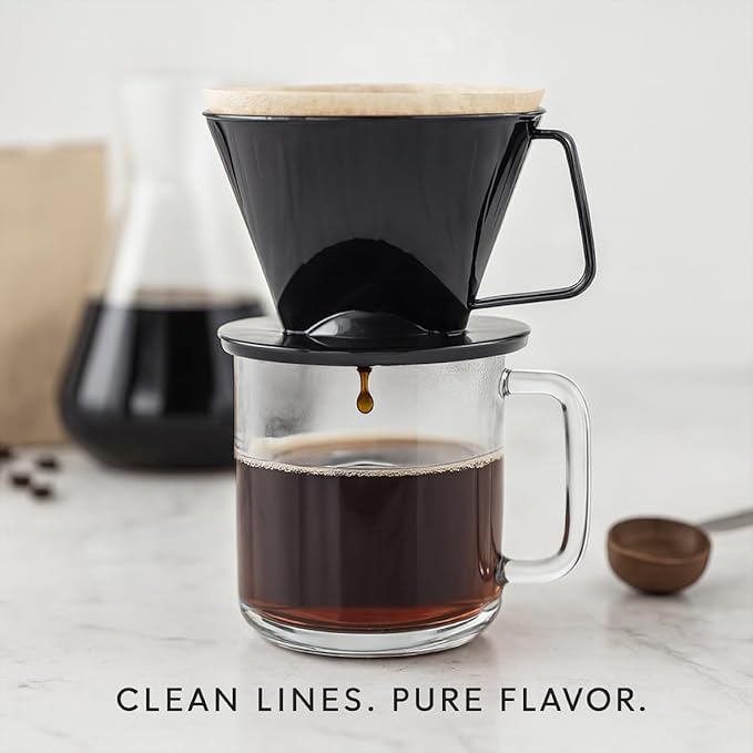 Fino Pour-Over Coffee Brewing Filter Cone, Number 1-Size, Black, Brews 1 to 2-Servings