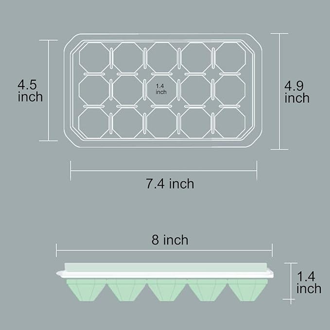 Ice Cube Trays with Silicone Lid, 15 Grid Diamond Shaped Ice Tray Easy Release Stackable Ice Cube Mold, 2 Pack (Grey Blue+Green)