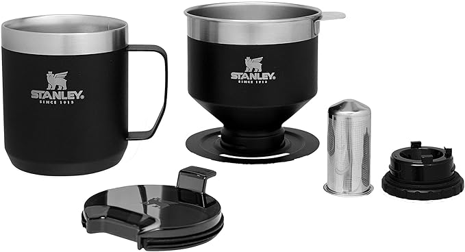 STANLEY Perfect Brew Pour Over Set | 12 oz Camp Mug with Lid Included | Drip Coffee Maker with Reusable Filter | Insulated Stainless Steel | BPA-Free | Matte Black