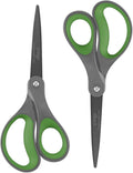 LIVINGO Sharp Scissors All Purpose - 2 Pack 8 Inch Titanium Coated Non Stick Steel Shears Heavy Duty for Office Home School Sewing Crafting Cutting Paper Fabric, Comfortable Grip (Gray & Green)