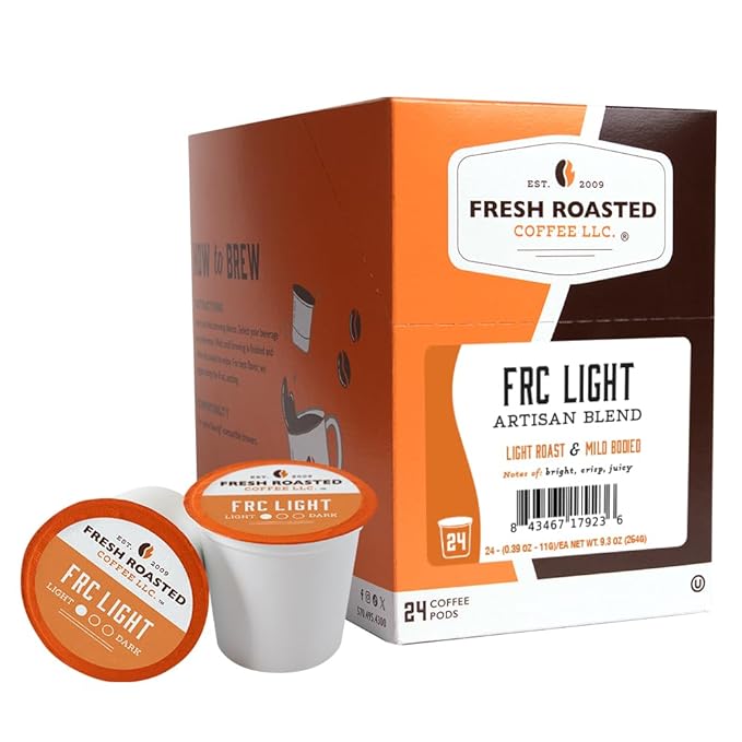 Fresh Roasted Coffee, FRC Light Roast, Artisan Blend, 24 Pods for K Cup Brewers