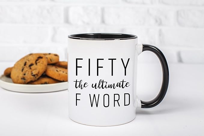 Gelid Fifty The Ultimate F Word - 50th Birthday Gifts for Women and Men - Funny Bday Gift Idea for Mom Dad Husband Wife - 50 Year Old Funny 11 oz Tea Cup Coffee Mug