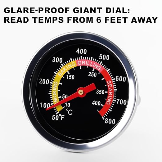 BBQ Thermometer 2-3/8" Oversized Dial, 50-800°F Smoker Thermometer Weatherproof with Easy Read Numbers - Grill Temp Gauge for Charcoal Grill & Meat Smoking Kit Includes Mounting Hardware