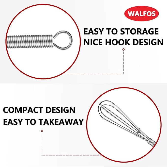 Walfos Mini Whisks, Small Whisk Bulk 304 Stainless Steel 6 Pieces, 5 Inch Tiny Whisk For Whisking, Beating Eggs, Mixing Sauces, Blending Ingredients