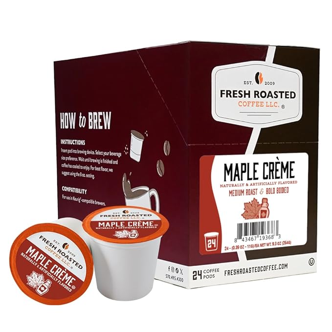 Fresh Roasted Coffee, Maple Crème, Flavored Coffee Pods, 24 Count