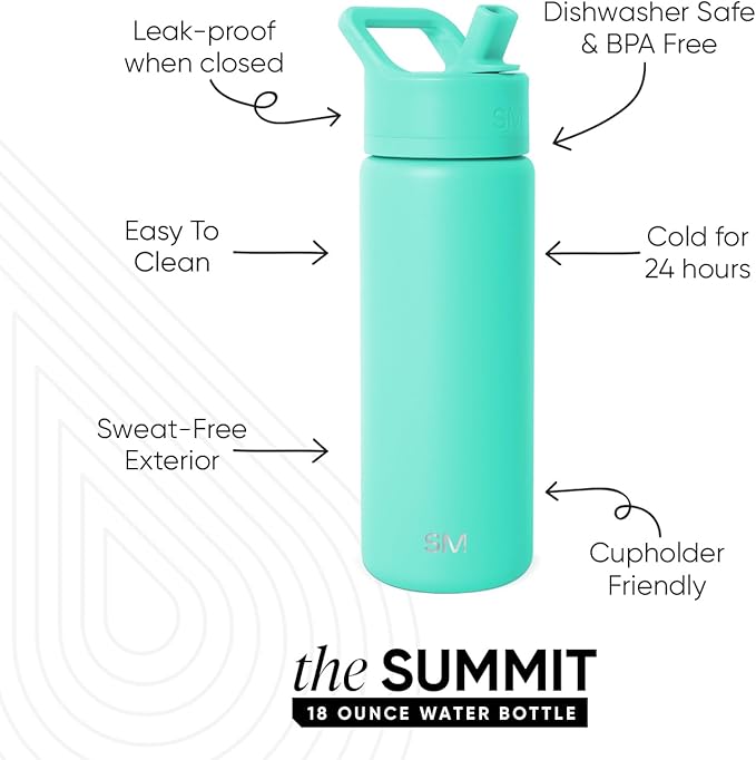 Simple Modern Kids Summit Water Bottle with Straw Lid | Vacuum Insulated Stainless Steel | Leak Proof BPA-Free Cup for School | 18oz, Tropical Wave