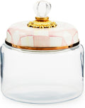 MACKENZIE-CHILDS Rosy Check Kitchen Canister, Decorative Pink-and-White Glass Storage Jar with Lid, Small