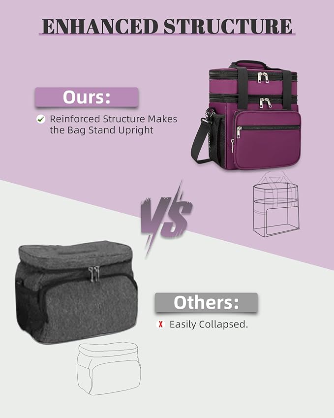 HSHRISH Expandable Lunch Box for Women, Double Deck Large Insulated Lunch Bag Women Leakproof Durable Lunch Cooler Tote Bag, Lightweight Cute Lunchbox for Work Outdoor Travel, Purple
