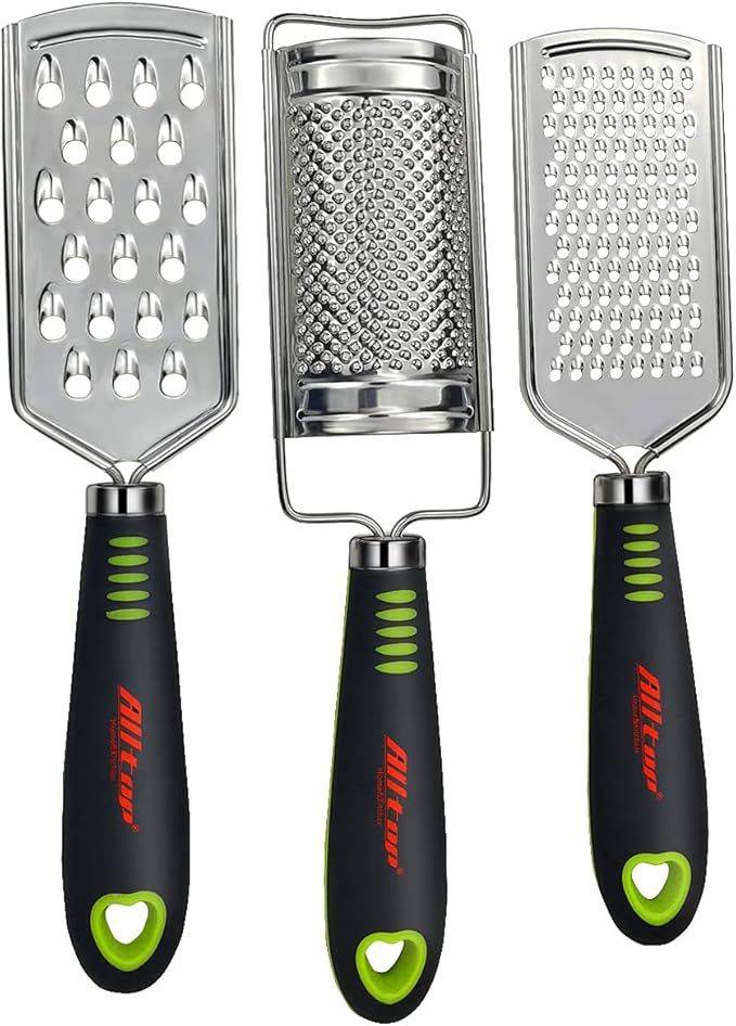 ALLTOP Food Graters for Cheese,Nutmeg,Potato,Ginger and Garlic,Cirtrus,Hand-held Stainless Steel Zester for Kitchen - Pro Multi-purpose Gadgets,Set of 3 Grinders
