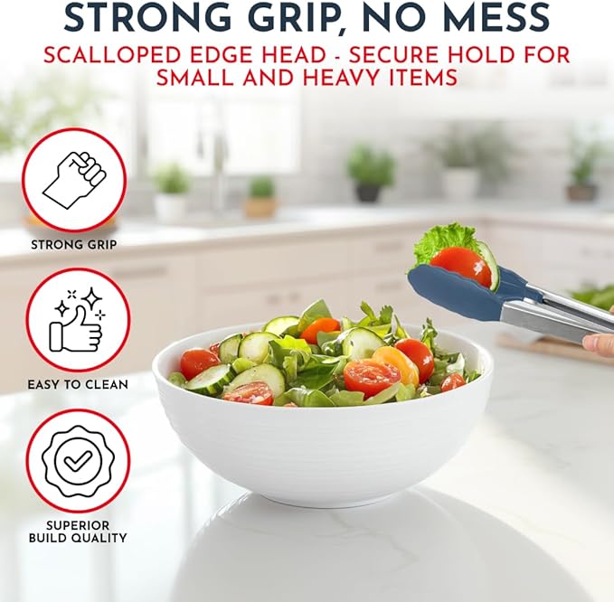 Kitchen Tongs for Cooking with Silicone Tips, Heat Resistant Tongs for Serving Food, 7-Inch, 9-Inch, 12-Inch Locking Silicone Tong, Set of 3 Salad Tong, Blue Kitchen Utensils