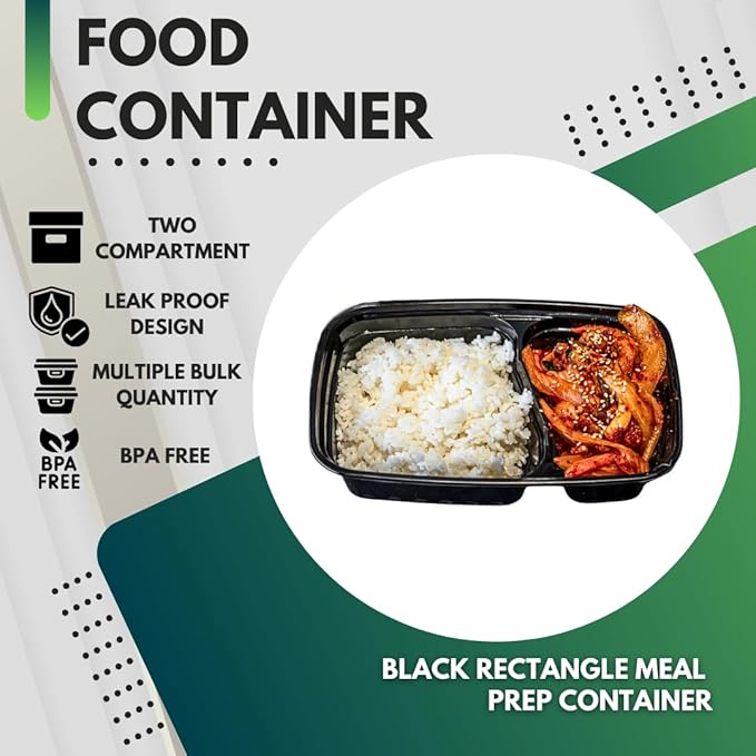 Green Direct Lunch Box Sets/Large Food Container with Lid / 2 Compartment Bento Box, Microwaveable, Freezer & Dishwasher Safe, Leak Proof, 10 Pack