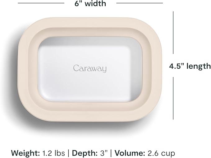 Caraway Mini Rectangle Food Storage Container - 2.6 Cup Glass Storage Container for Food - Non-Toxic Ceramic-Coated Glass - Air Release Technology - Compact & Stackable Design - Cream