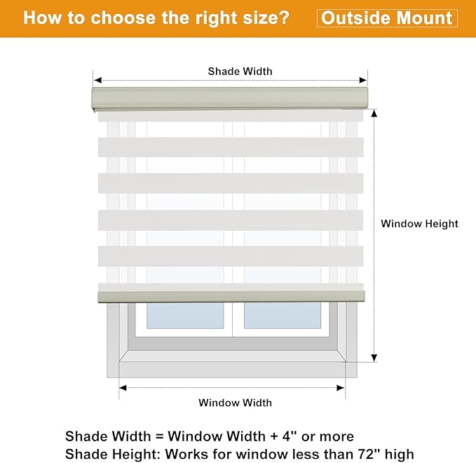 Persilux Cordless Zebra Blinds for Windows Free-Stop Roller Windows Shades (46" W X 72" H, Cream) Dual Layer Light Control for Day and Night, Light Filtering Sheer Shades for Home, Easy to Install