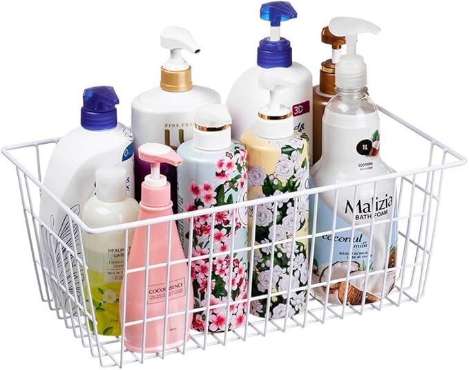 SANNO Wire Metal Baskets Freezer Baskets Farmhouse Organizer Storage Bins Large Organizer Bins for Shelf Storage, Office, Bathroom, Pantry Organization Storage Bins Rack with Handles-Set of 6