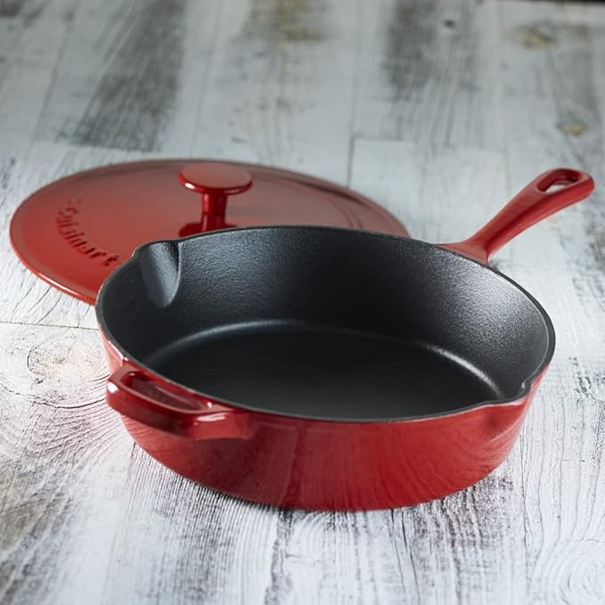 Cuisinart 12-Inch Cast Iron Chicken Fryer with Lid, 4.5 Quart Capacity, Porcelain Enameled Interior, Oven Safe, Induction Compatible, Cardinal Red