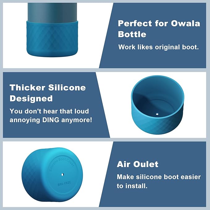 2PCS Silicone Water Bottle Boot for Owala 24oz, Protective Bottom Bumper Anti-Slip Sleeve for FreeSip, Twist, and Flip Stainless Steel Bottles, Dishwasher Safe and BPA Free(Dark Blue)