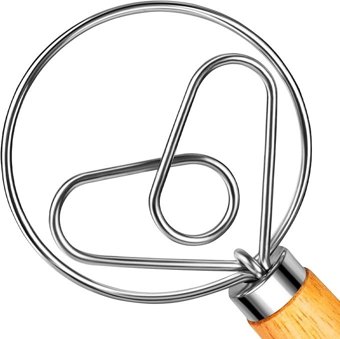 TEEVEA Danish Dough Whisk for Sourdough, Wood Handle & Stainless Steel
