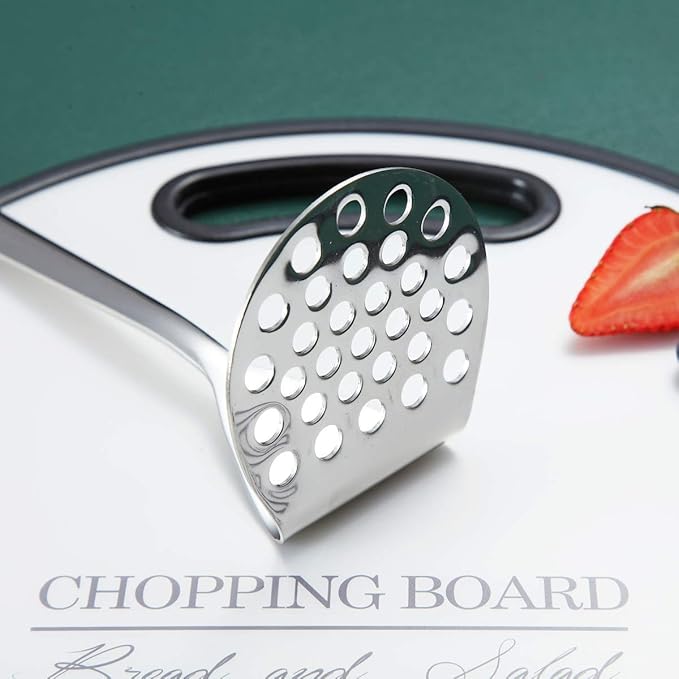 Stainless Steel Potato Masher, Berglander Heavy Duty Metal Potato Ricer, Food Masher Utensil Hand Masher, Vegetables Fruits Versatile Masher, Heat Resistant, Dishwasher Safe, Easy to Clean
