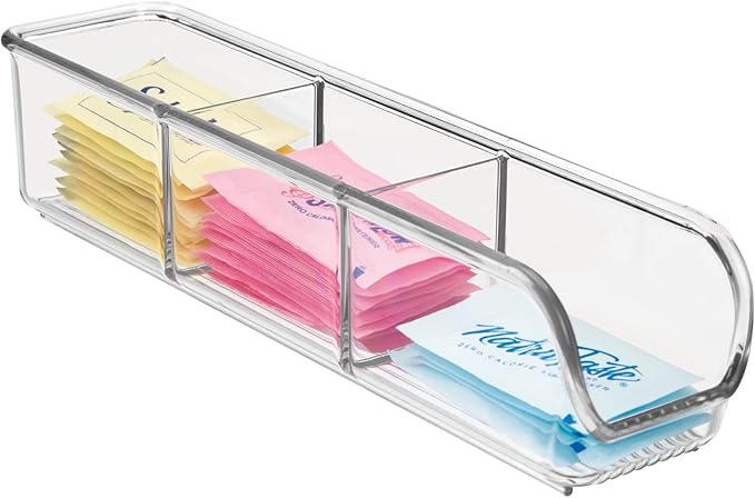 iDesign Plastic Packet and Tea Bag Organizer - Kitchen Storage Containers for Sugar, Salt, Pepper, Sweeteners, Tea Bags, Spices, The Linus Collection - 2.25" x 9" x 2", Clear