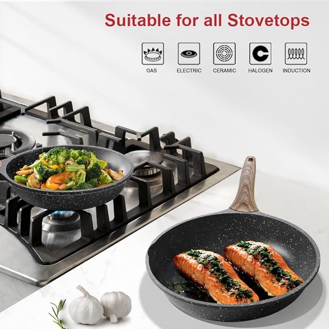 Caannasweis Nonstick Granite Frying Pan Skillet, Non Stick Omelette Frying Pans, Omelet Egg Pan, Stone Cookware Chef's Pan, Induction Compatible, PFOA Free (Gray, 8 Inch)
