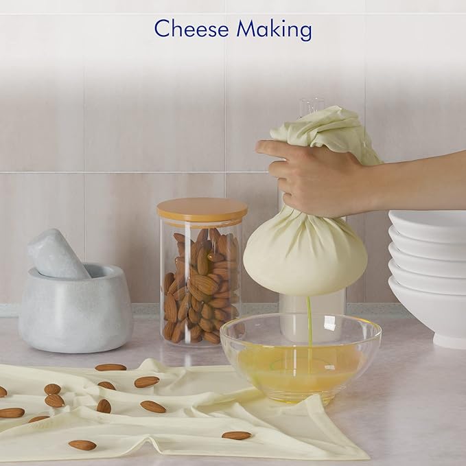 3 PCS Cheese Cloth Bag for Straining, 14x14 Inch Nut Milk Bags,100% Cotton Unbleached Muslin Cloth Strainer for Cooking, Baking, Juicing, Cheese Making