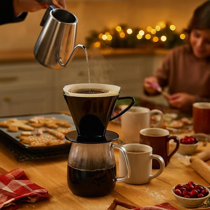 Pour-Over Coffee Brewing Filter Cone, Number 2-Size, Black, Brews 2 to 6-Cups