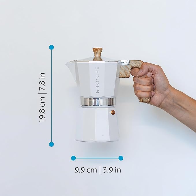 GROSCHE White Milano Stovetop Espresso Maker, 6 Cup – Premium Italian Coffee Maker, Classic Design, Durable Aluminum, Ideal for Coffee Lovers, Holiday Coffee Gift, Espresso Maker for Home Baristas