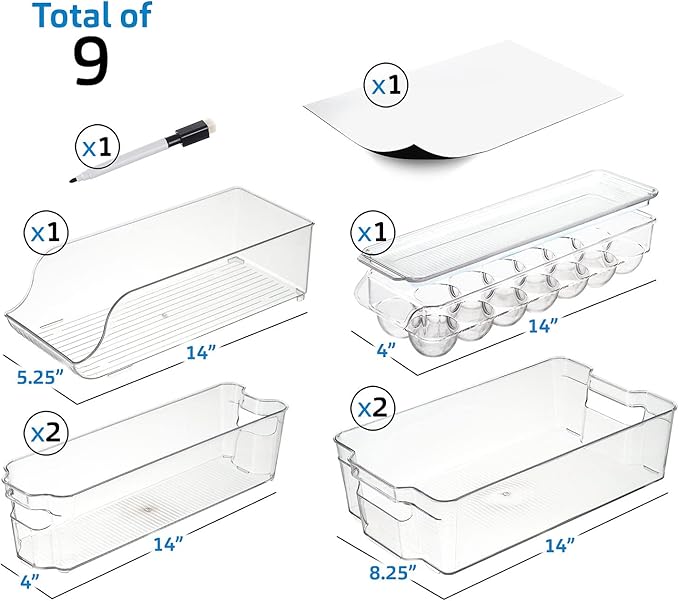 STORAGEBUD Fridge Organizer - 6 Pieces refrigerator organizer bins - Pantry Organization and Storage for Fridge & Refrigerator- BPA Free Freezer Organizer Bins