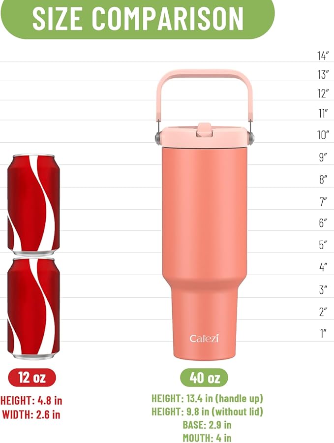 40oz Tumbler with Handle and Straw, Vacuum Insulated Tumblers with Flip Straw and Top Handle, Reusable Insulated Cup for Home, Outdoors, Leakproof, Fits in Cup Holder, Cold for 30 Hours