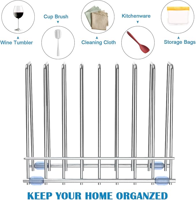 IDEATECH Bags Rack, Drying Rack for Bags, Stainless Stand, File Organizer Desktop Storage Book Shelf, Kitchen Storage & Organization (Silver)