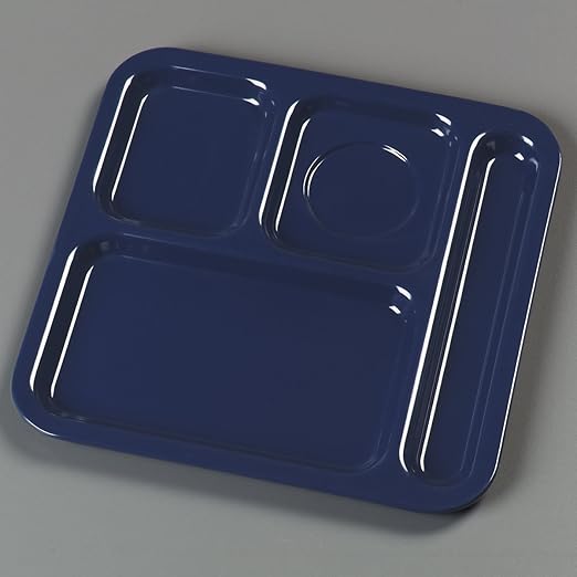 Carlisle FoodService Products Melamine Right-Hand 4-Compartment Tray, 10x9.75 Inches, Dark Blue, Pack of 48