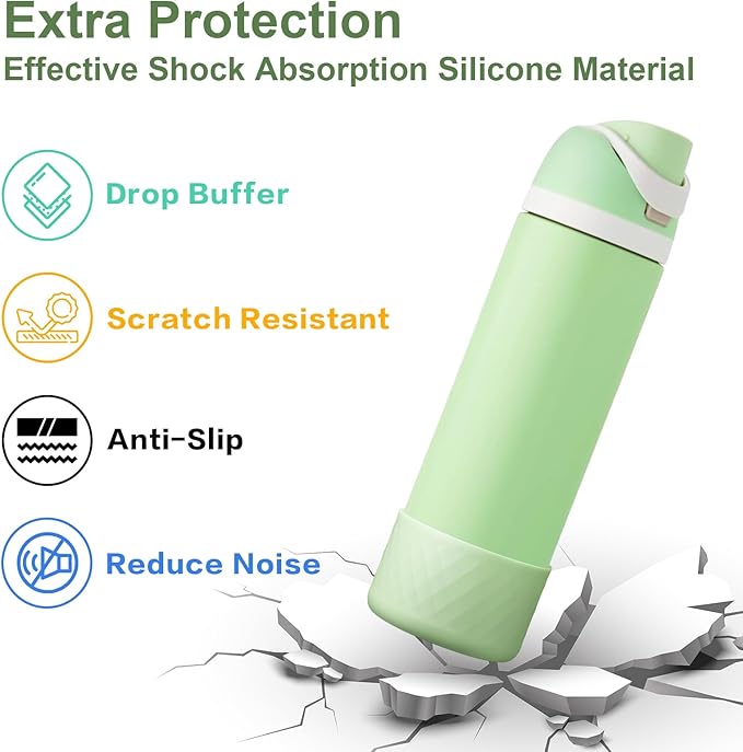 2PCS Silicone Water Bottle Boot for Owala 24oz, Protective Bottom Bumper Anti-Slip Sleeve for FreeSip, Twist, and Flip Stainless Steel Bottles, Dishwasher Safe and BPA Free