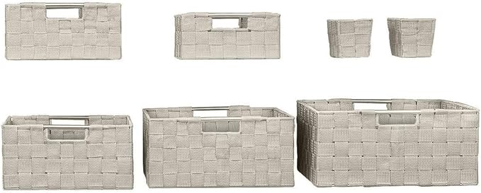 Sorbus Storage Baskets for Organizing (Set of 7), Mesh Hand-Woven Design, Linen Closet Organizers and Storage, Organizer Storage Baskets for Shelves, Variety Pack Organizers and Storage (Beige)