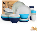 Wheat Straw Dishes Sets for 8, Reusable Plastic Dinnerware Sets 32-Piece, Plates Set, Bowls Set, Tumblers, Microwave Safe Plate and Bowl Set for Dinner,Kitchen, Camping - Island Series